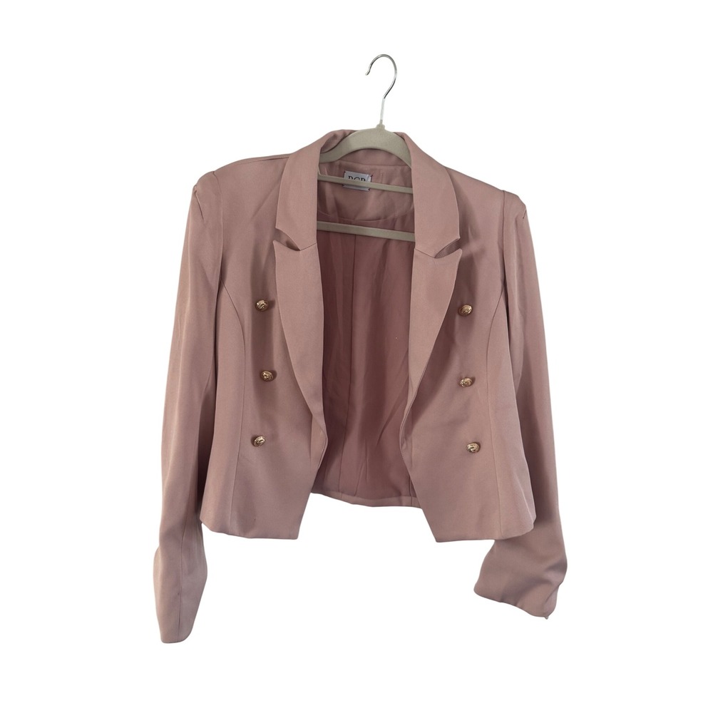 BGB Womens Double Breasted Blazer Dusty Rose Pink Gold Crest Buttons Jacket